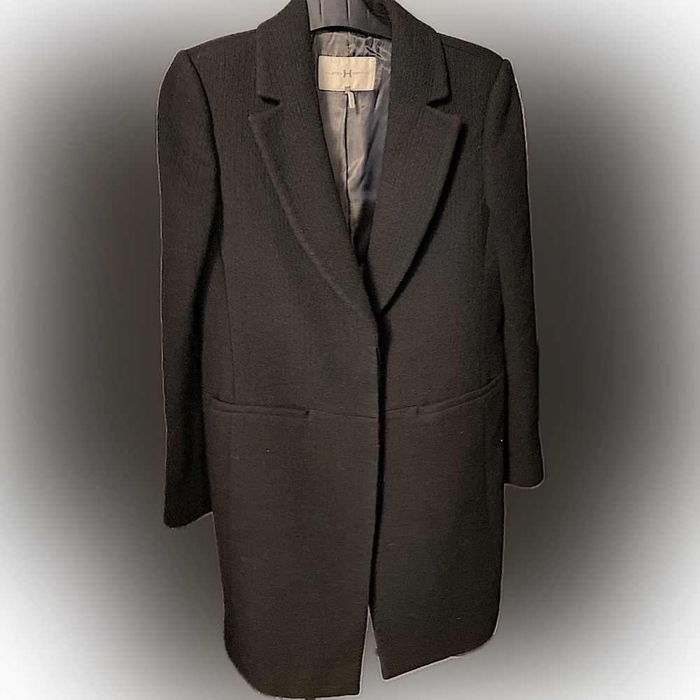 $695 Halston Heritage mid length wool coat with hidden buttons